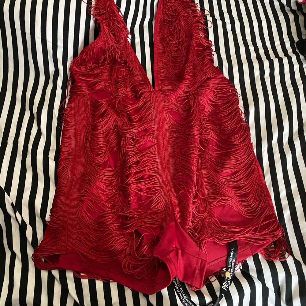 Red fringe romper